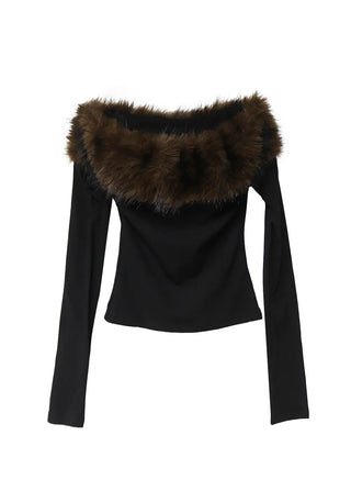 FURFUR OFF-SHOULDER SLIM BLACK WARMER TOP