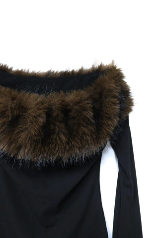 FURFUR OFF-SHOULDER SLIM BLACK WARMER TOP