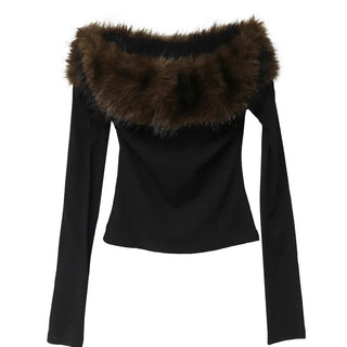 FURFUR OFF-SHOULDER SLIM BLACK WARMER TOP