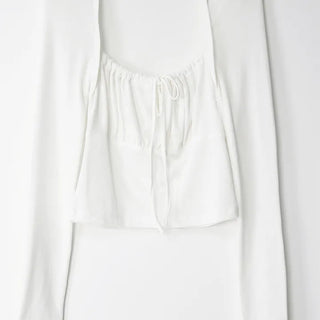 Roan Shirring Deep Square Neck Volume Bolero Blouse Tee