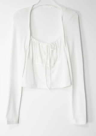 Roan Shirring Deep Square Neck Volume Bolero Blouse Tee