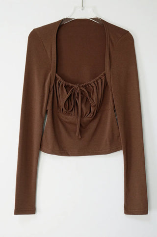 Roan Shirring Deep Square Neck Volume Bolero Blouse Tee