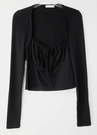 Roan Shirring Deep Square Neck Volume Bolero Blouse Tee