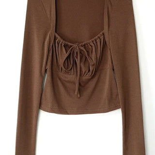 Roan Shirring Deep Square Neck Volume Bolero Blouse Tee