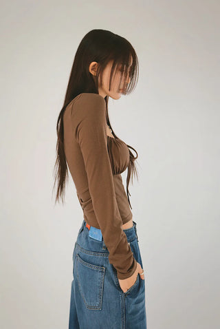 Roan Shirring Deep Square Neck Volume Bolero Blouse Tee