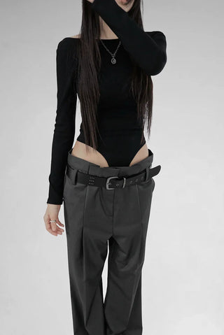 COO LOW-WAIST WIDE PINTUCK SLACKS