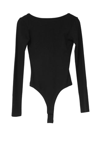 Open-Back Lip Neck Twist Back Fit Bodysuit Long-Sleeved Top