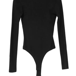 Open-Back Lip Neck Twist Back Fit Bodysuit Long-Sleeved Top