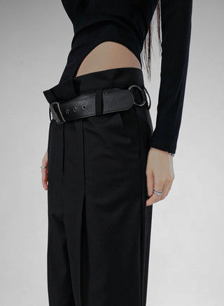 Open-Back Lip Neck Twist Back Fit Bodysuit Long-Sleeved Top