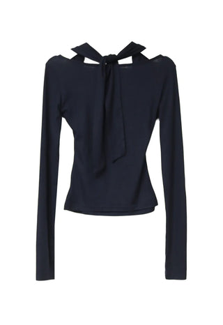 TENCEL SOFT HALTER STRAP SQUARE NECK LONG-SLEEVED TOP