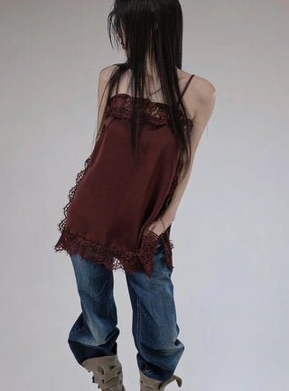 COLD SATIN LACE LAYERED MINI DRESS