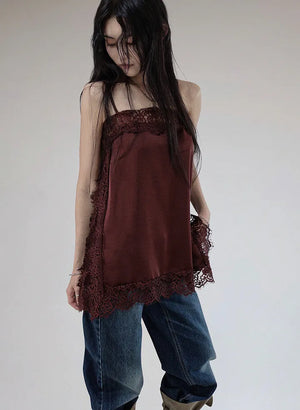 COLD SATIN LACE LAYERED MINI DRESS