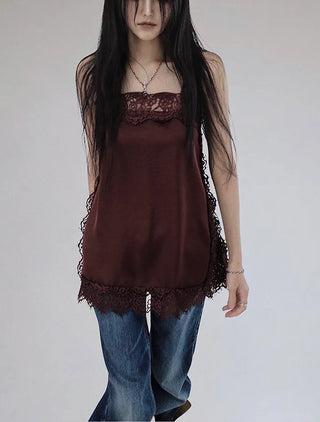 COLD SATIN LACE LAYERED MINI DRESS