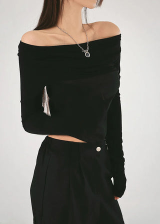 Corset cut shirring two-way off-shoulder crop top