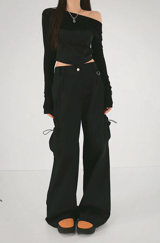 Corset cut shirring two-way off-shoulder crop top