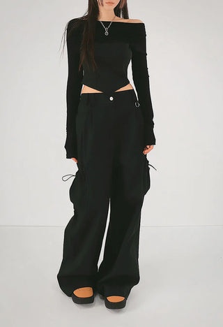 Corset cut shirring two-way off-shoulder crop top