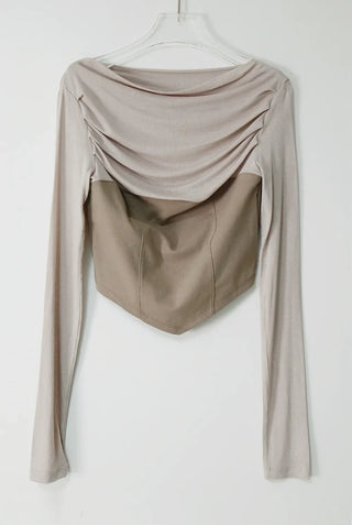 Corset cut shirring two-way off-shoulder crop top