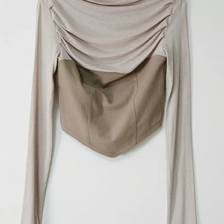 Corset cut shirring two-way off-shoulder crop top