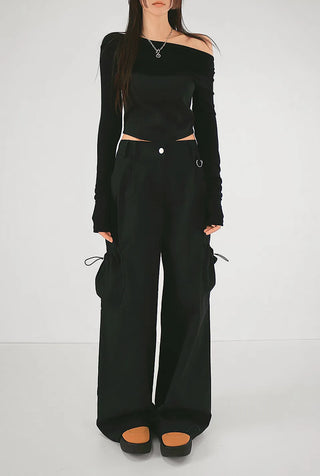 Corset cut shirring two-way off-shoulder crop top