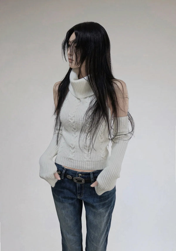 Cable Turtleneck Knit Warmer Set