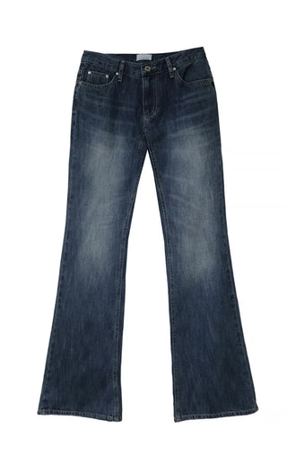 Square Rivet Low-Rise Slub Dark Denim Bootcut Denim Pants