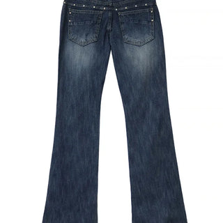 Square Rivet Low-Rise Slub Dark Denim Bootcut Denim Pants