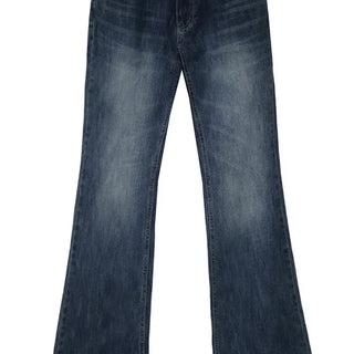 Square Rivet Low-Rise Slub Dark Denim Bootcut Denim Pants