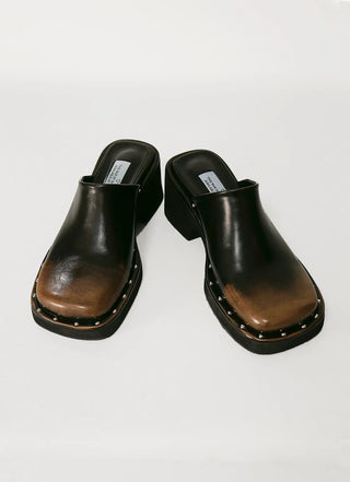 Gradient studded block heel mule