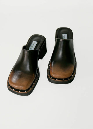 Gradient studded block heel mule