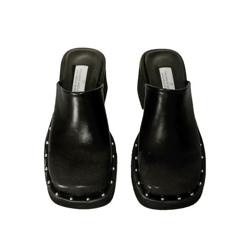 Gradient studded block heel mule