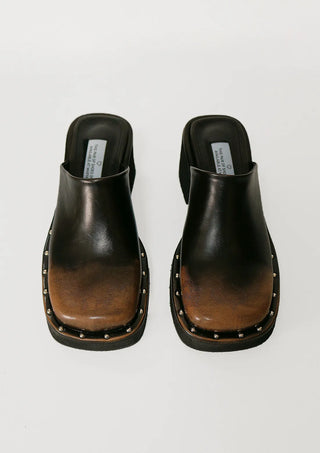 Gradient studded block heel mule