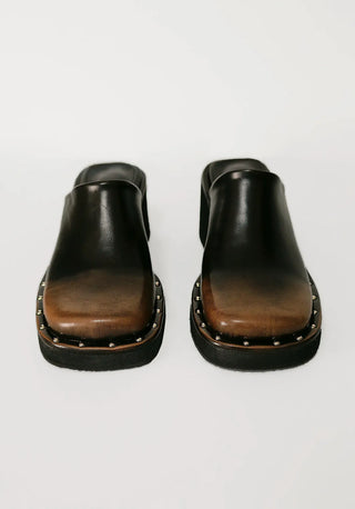 Gradient studded block heel mule