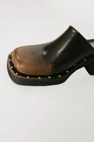 Gradient studded block heel mule