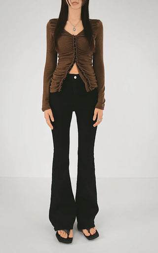 Meat Shirring V-Neck Hook Cardigan