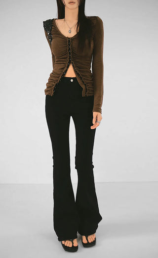 Meat Shirring V-Neck Hook Cardigan