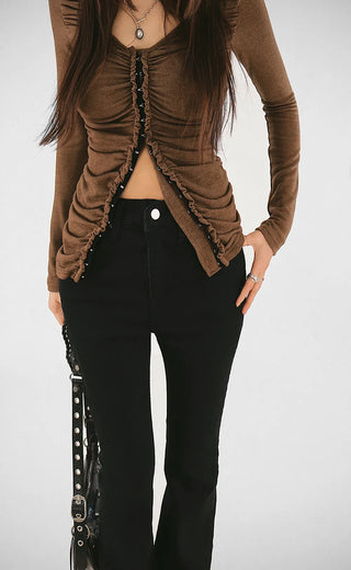 Meat Shirring V-Neck Hook Cardigan