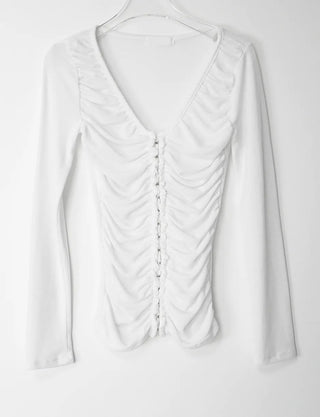 Meat Shirring V-Neck Hook Cardigan