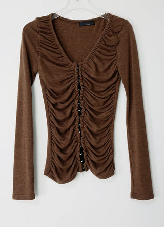Meat Shirring V-Neck Hook Cardigan