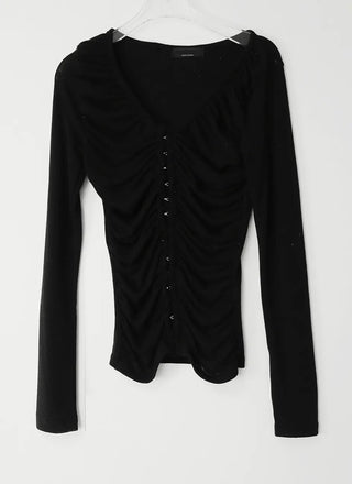 Meat Shirring V-Neck Hook Cardigan