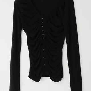 Meat Shirring V-Neck Hook Cardigan