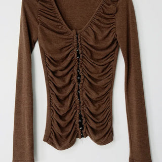 Meat Shirring V-Neck Hook Cardigan