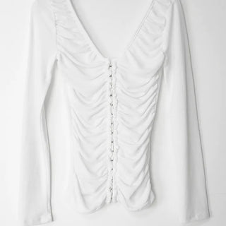 Meat Shirring V-Neck Hook Cardigan