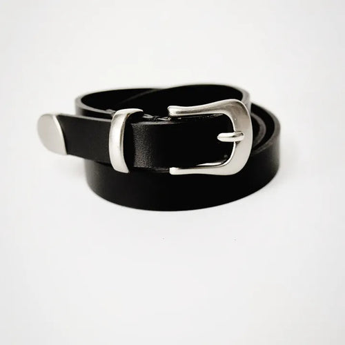 Natural cowhide bold buckle leather belt