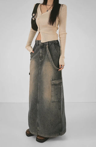Elin Side Slit V-Neck Uneven Golf Cardigan