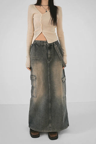 Elin Side Slit V-Neck Uneven Golf Cardigan