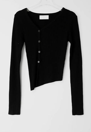 Elin Side Slit V-Neck Uneven Golf Cardigan