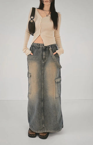 Elin Side Slit V-Neck Uneven Golf Cardigan