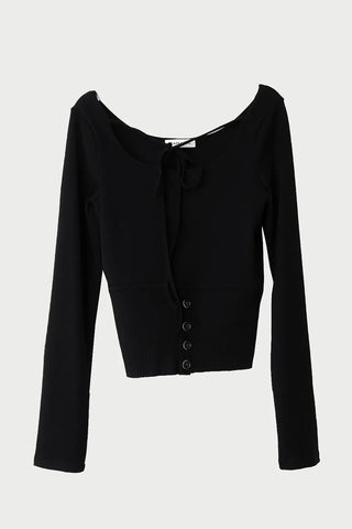 Multi-strap button slit round long-sleeved blouse top