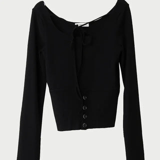 Multi-strap button slit round long-sleeved blouse top