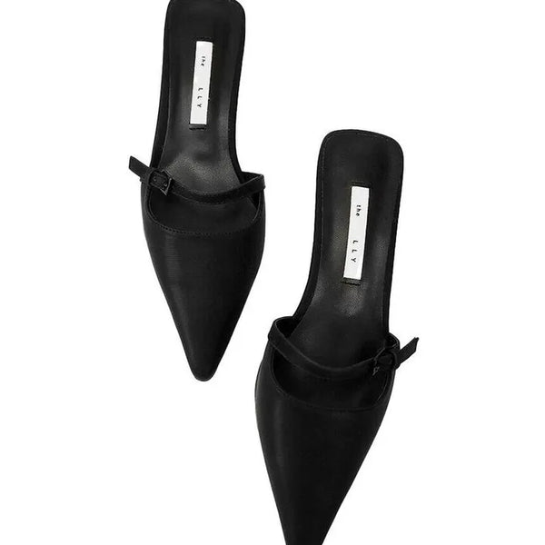 Matte Belt Strap Stiletto Chic Mule Heels